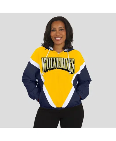 Wear By Erin Andrews Women'smaize/navy Michigan Wolverines Color Block Full-zip Hoodie Windbreaker Jacket In Multi