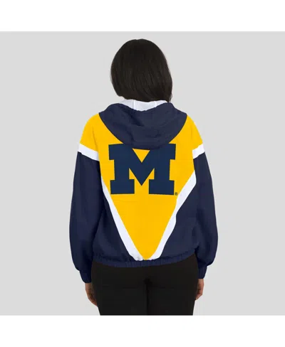 Wear By Erin Andrews Women'smaize/navy Michigan Wolverines Color Block Full-zip Hoodie Windbreaker Jacket In Multi