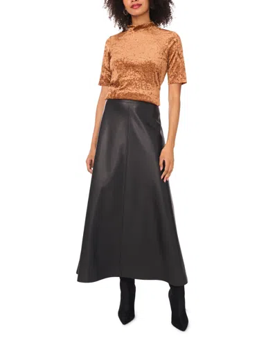 Vince Camuto Animal Print Jacquard Chenille Mesh Mock Neck Top In Brown