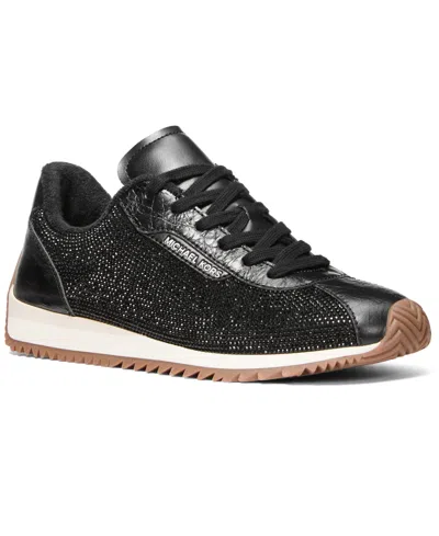 Michael Kors Rhodes Embellished Leather Trainer In Black