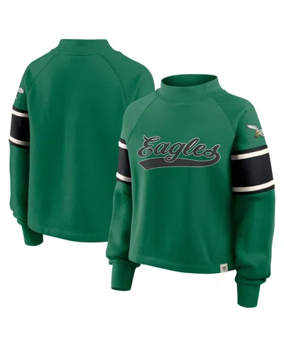 Fanatics Women's Kelly Green Philadelphia Eagles Oversized Hometown Toss Sweep Mock Neck Pullover Hoodie In Green