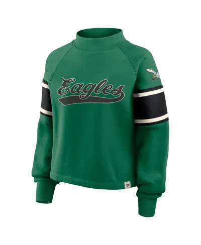 Fanatics Women's Kelly Green Philadelphia Eagles Oversized Hometown Toss Sweep Mock Neck Pullover Hoodie In Green
