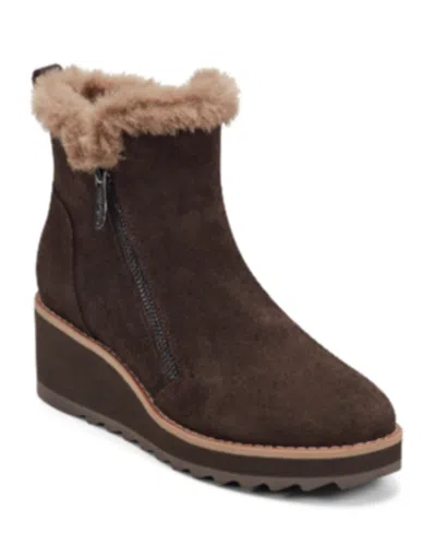 Easy Spirit Women's Jane Round Toe Wedge Booties In Brown