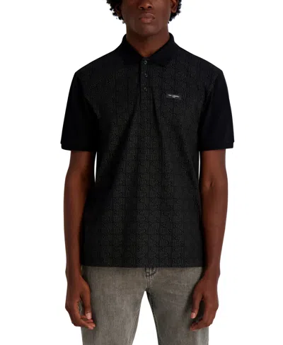 Karl Lagerfeld Men's Pique Short Sleeve Polo Shirt In Black