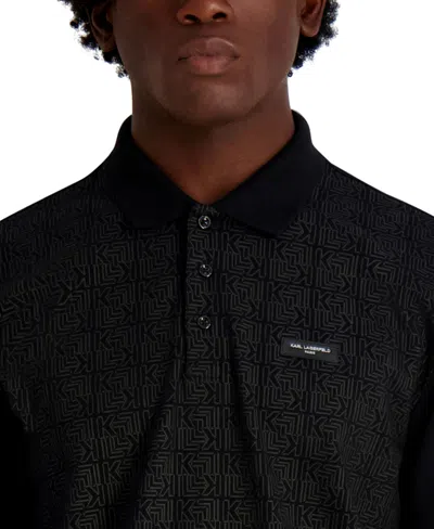 Karl Lagerfeld Men's Pique Short Sleeve Polo Shirt In Black
