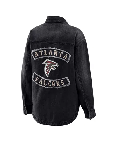 Wear By Erin Andrews Women's Black Atlanta Falcons Washed Oversized Denim Full-snap Shacket In Black