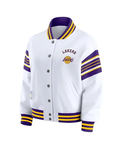 Wear By Erin Andrews White Los Angeles Lakers Snap Front Fleece Sweatshirt In White