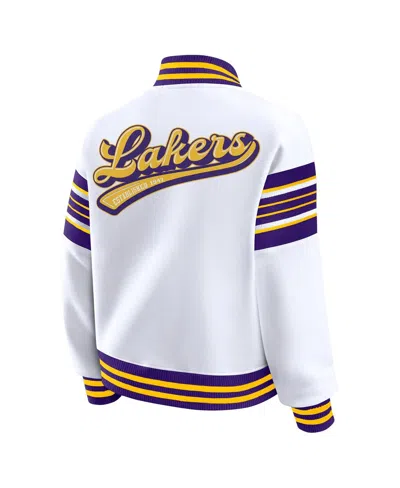 Wear By Erin Andrews White Los Angeles Lakers Snap Front Fleece Sweatshirt In White