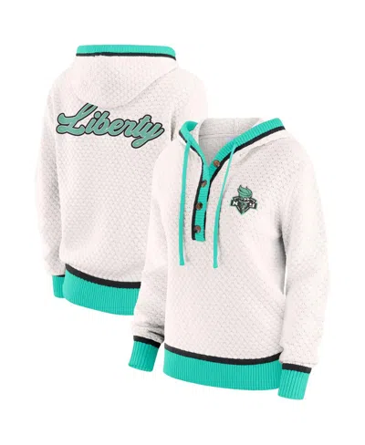 Wear By Erin Andrews Cream New York Liberty Hooded Sweater In Multi