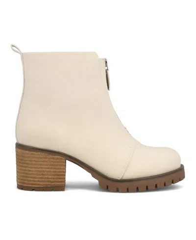 Mia Women's Fabiola Front Zip Stacked Heel Ankle Booties In Animal Print