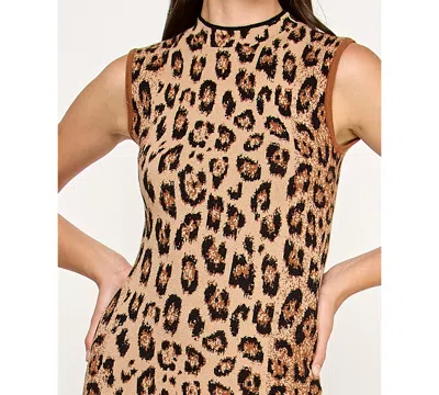 Invitee Juniors' Animal Print Mock Neck Midi Sweater Dress In Brown
