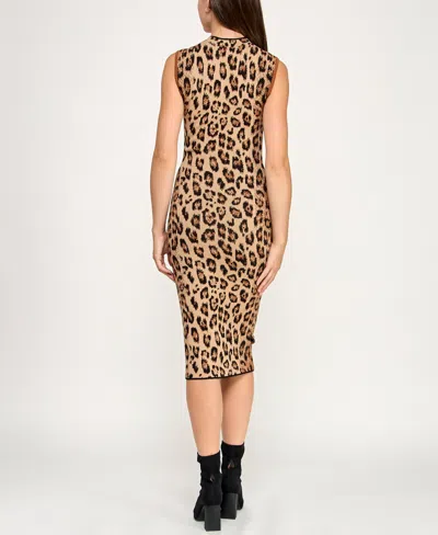 Invitee Juniors' Animal Print Mock Neck Midi Sweater Dress In Brown