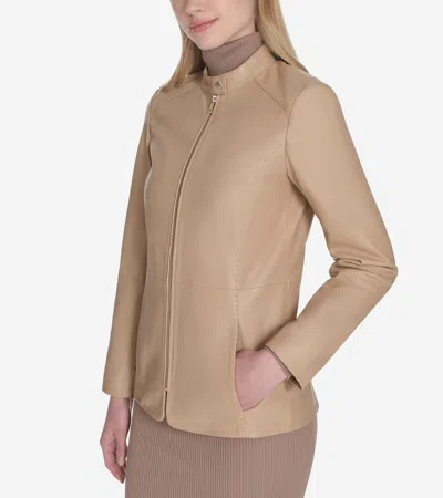 Cole Haan Stand Collar Leather Jacket In Multi