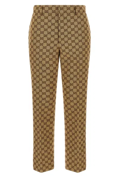 Gucci Gg Fabric Trousers Pants Beige In Multi