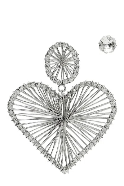 Isabel Marant Heart Shaped Wire Design Crystal Earrings In Silver