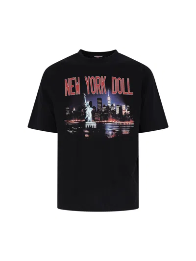 Dsquared2 Casual Cotton T-shirt With Nighttime Cityscape Print In Black
