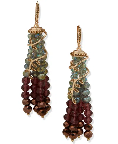 Lonna & Lilly Glass Stone Beaded Vine Linear Earrings In Brown