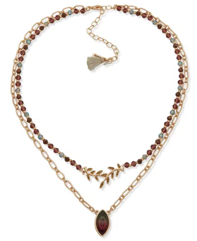 Lonna & Lilly Resin And Glass Stone 2-row Gold Tone Pendant Necklace In Gold