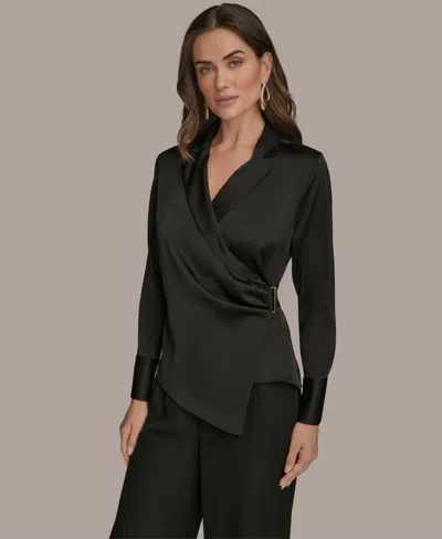 Donna Karan Women's Long-sleeve Collared Blouse In Black
