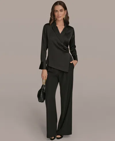 Donna Karan Women's Long-sleeve Collared Blouse In Black