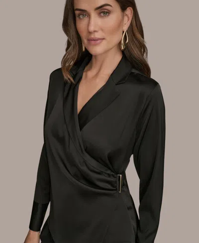 Donna Karan Women's Long-sleeve Collared Blouse In Black
