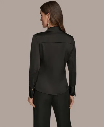 Donna Karan Women's Long-sleeve Collared Blouse In Black