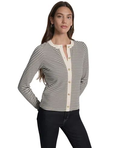Dkny Jeans Women's Striped Button-front Cardigan In Black