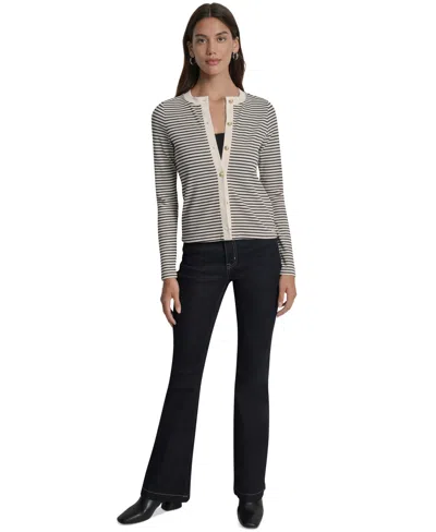 Dkny Jeans Women's Striped Button-front Cardigan In Black