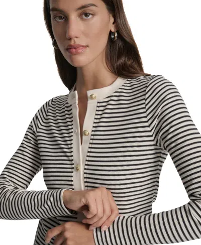 Dkny Jeans Women's Striped Button-front Cardigan In Black