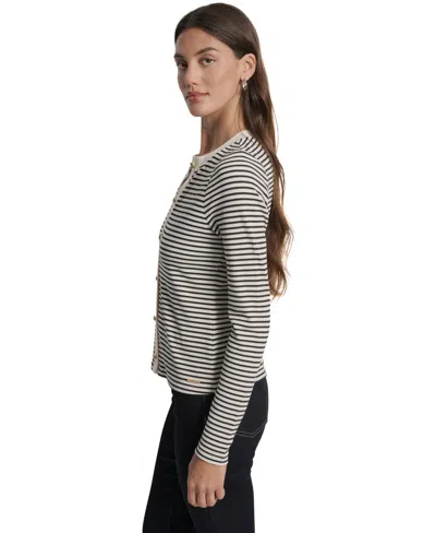 Dkny Jeans Women's Striped Button-front Cardigan In Black