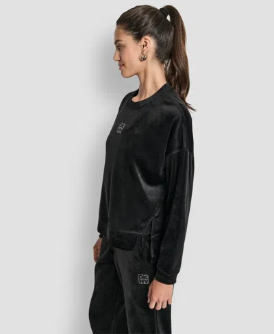 Dkny Rhinestone Logo Sweatshirt In Black