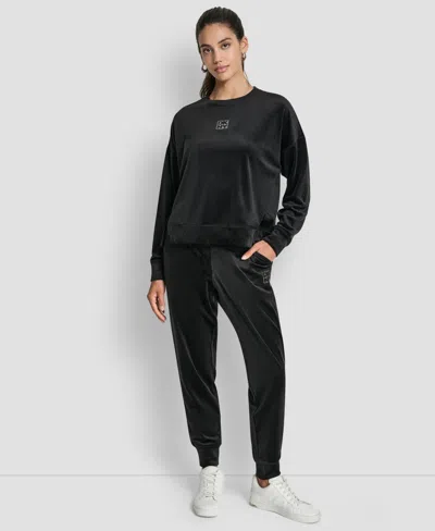 Dkny Rhinestone Logo Sweatshirt In Black