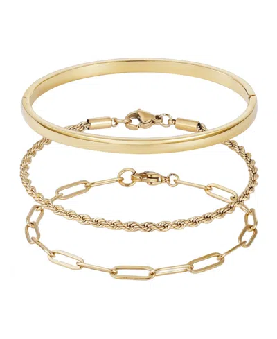 Adornia Tarnish Resistant 18k Gold Plated Cuff And Chain Bracelet Set In Gold