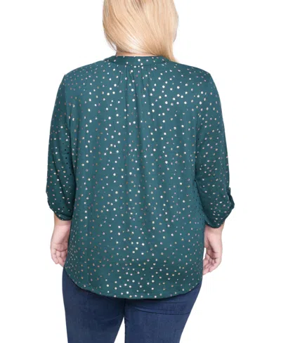 Ny Collection Plus Size Long Roll Tab Sleeve Tunic Top In Green