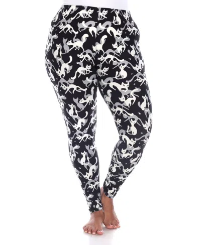 White Mark Plus Size Cat Print Legging Pants, 2-pack In Multi