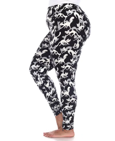 White Mark Plus Size Cat Print Legging Pants, 2-pack In Multi