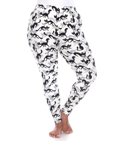 White Mark Plus Size Cat Print Legging Pants, 2-pack In Multi