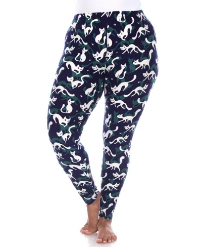 White Mark Plus Size Cat Print Legging Pants, 2-pack In Multi