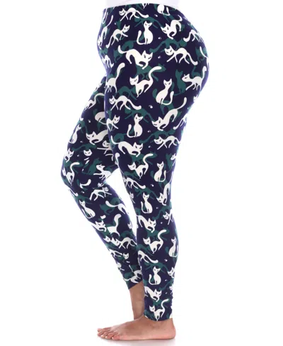 White Mark Plus Size Cat Print Legging Pants, 2-pack In Multi