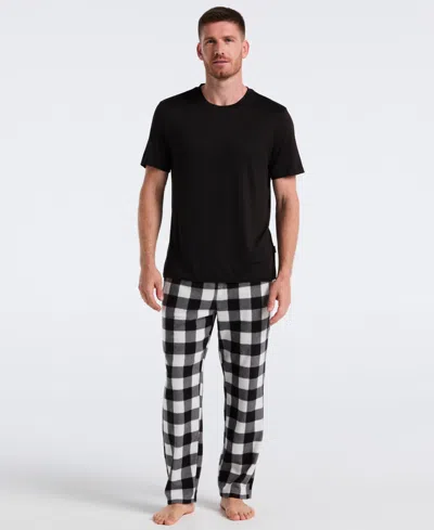 Perry Ellis Portfolio Men's Fleece Buffalo Plaid Print Sleep Pants In Black
