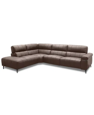 Macy's Wyndill 2-pc. Leather Sectional With 1 Power Recliner, Exclusively At  In Brown