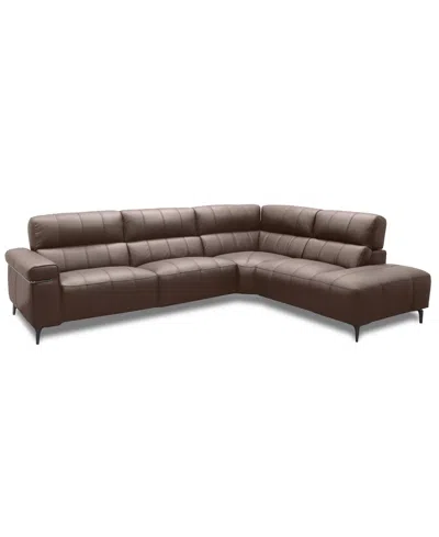 Macy's Wyndill 2-pc. Leather Sectional With 1 Power Recliner, Exclusively At  In Brown