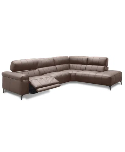 Macy's Wyndill 2-pc. Leather Sectional With 1 Power Recliner, Exclusively At  In Brown