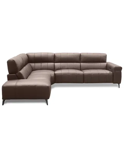 Macy's Wyndill 2-pc. Leather Sectional With 1 Power Recliner, Exclusively At  In Brown