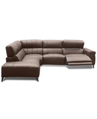 Macy's Wyndill 2-pc. Leather Sectional With 1 Power Recliner, Exclusively At  In Brown