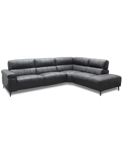 Macy's Wyndill 2-pc. Leather Sectional With 1 Power Recliner, Exclusively At  In Black