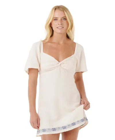 Rip Curl Oceanic Embroidered Linen Blend Minidress In Neutral