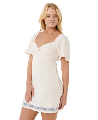Rip Curl Oceanic Embroidered Linen Blend Minidress In Neutral