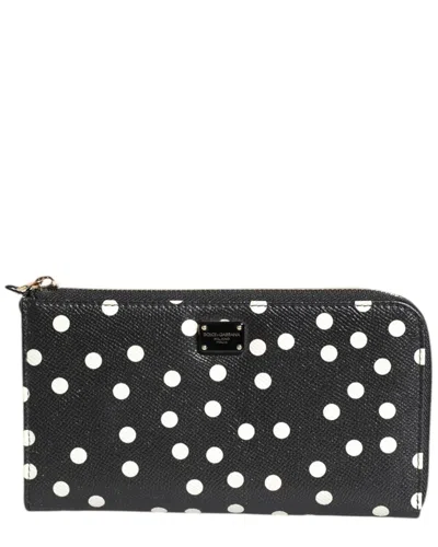Dolce & Gabbana Leather Zip Around Wallet In Black