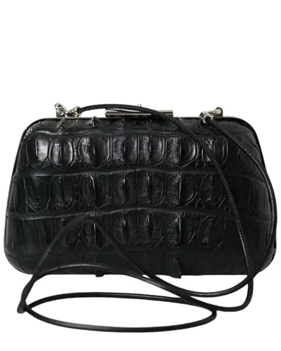 Balenciaga Elegant Crocodile Leather Evening Clutch In Black